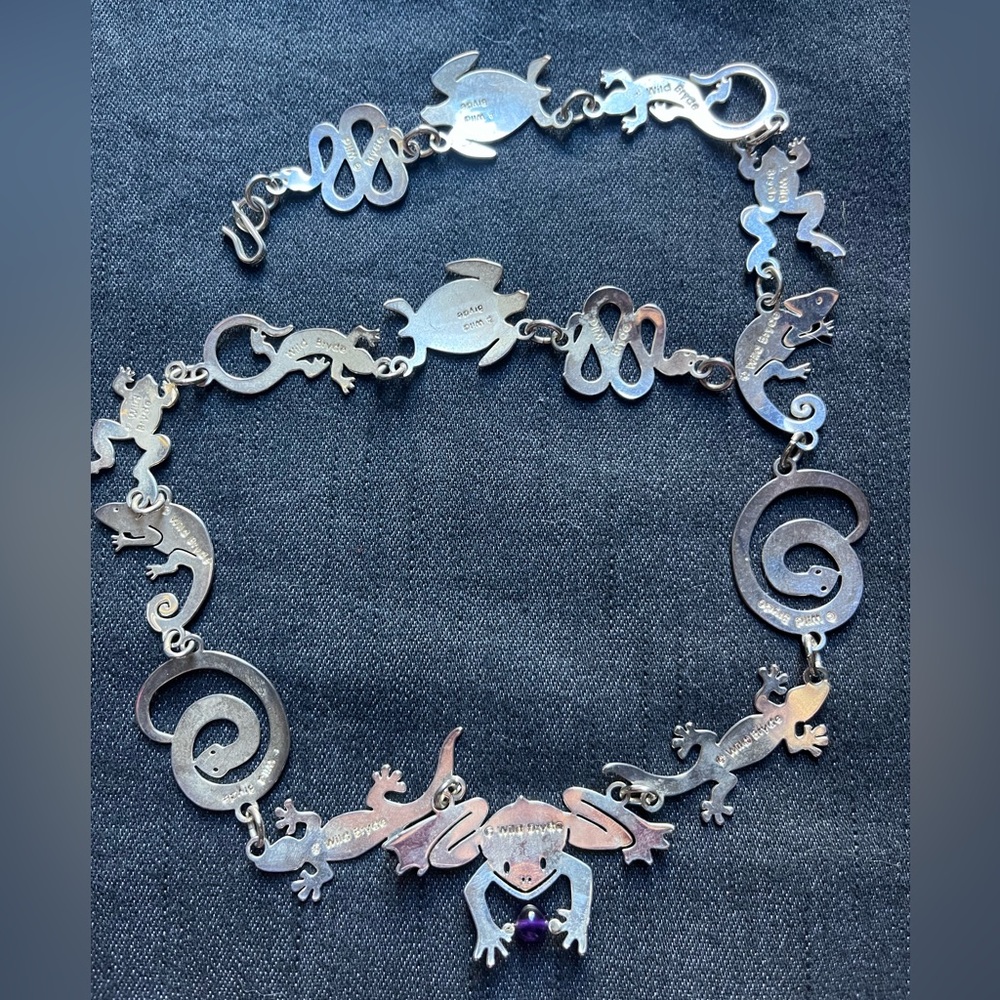 Vintage 1980’s Wild Bryde Amphibian/Reptile Necklace silver-plated